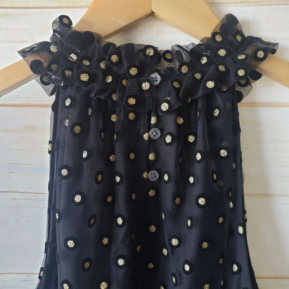 LOFT Metalilic Polka Dot Ruffle High Neck Sleeveless Mesh Shell Blouse Medium - Picture 5 of 10